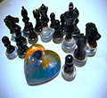 Obsidian Clear Chess Pieces - 16 Black Clear base Pattern