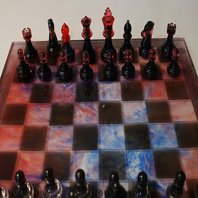 Crimson Realm, Clear with Blue tint Chess Board Set 