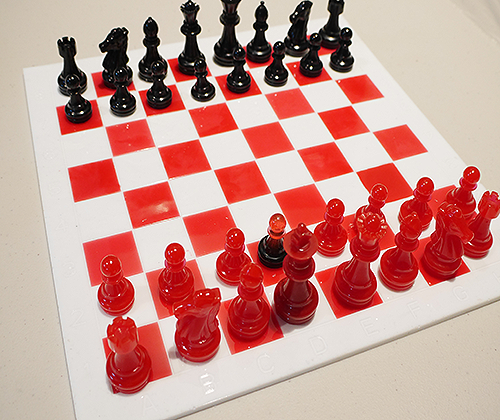 Obsidian and Red Handcrafted Chessboard Set
