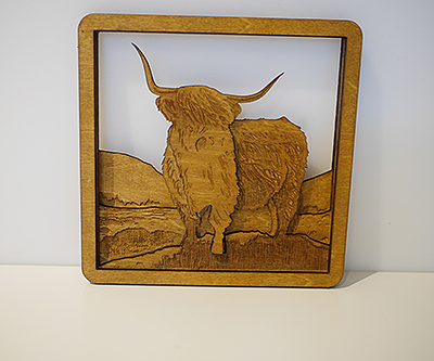Multi-Layer Wooden Highland Cow Art