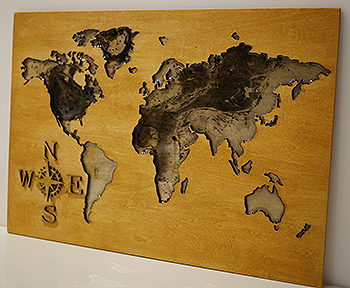 Wall wood resin inlay world map